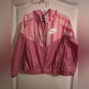 Girls Nike Pink Striped Hooded Windbreaker Jacket